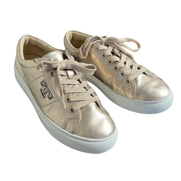 TORY BURCH AMALIA  SNEAKERS METALLIC NAPPA LEATHER ROSE GOLD SIZE 7.5M‎ - Picture 1 of 7